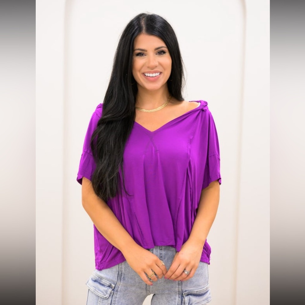 BAR x POL Hooded Pullover Top, Purple